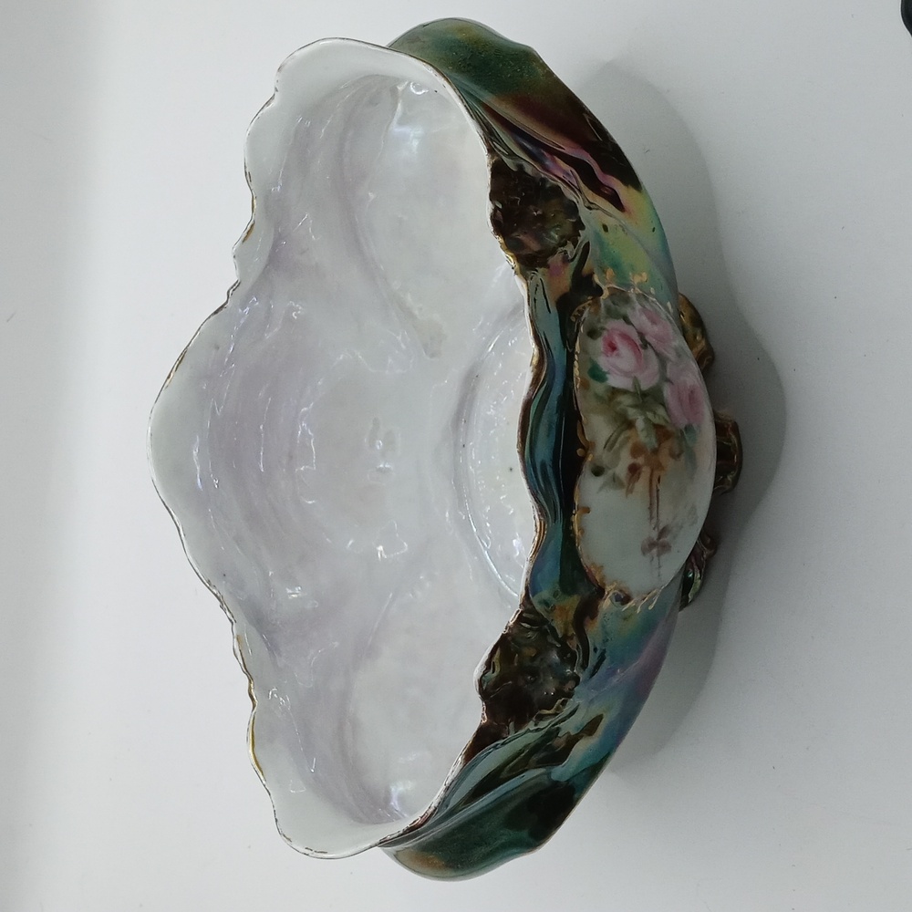 Gorgeous Antique Hand Painted and Signed Luster Ware and Roses Centerpiece Bowl - Picture 4 of 11